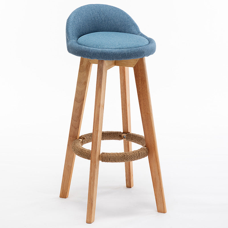 Taburete de bar giratorio de madera nórdica, taburete alto para interior con respaldo bajo y tapizado