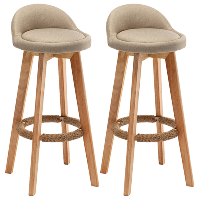 Taburete de bar giratorio de madera nórdica, taburete alto para interior con respaldo bajo y tapizado