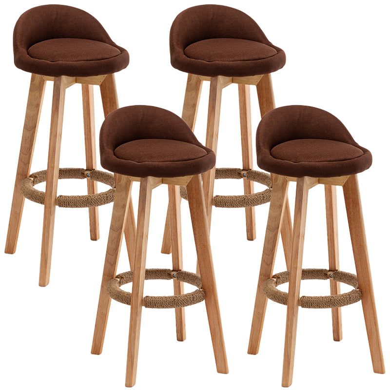 Taburete de bar giratorio de madera nórdica, taburete alto para interior con respaldo bajo y tapizado