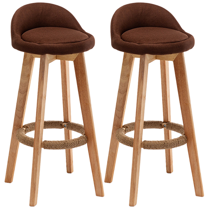 Taburete de bar giratorio de madera nórdica, taburete alto para interior con respaldo bajo y tapizado