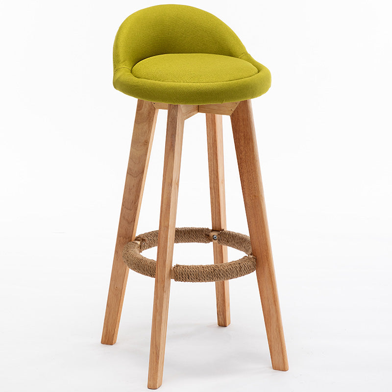 Taburete de bar giratorio de madera nórdica, taburete alto para interior con respaldo bajo y tapizado