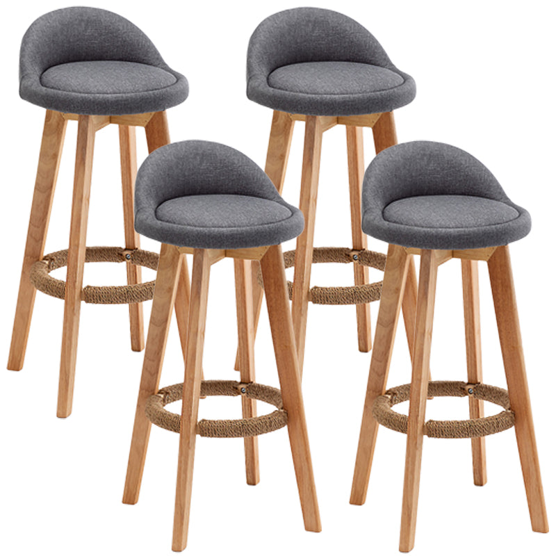 Taburete de bar giratorio de madera nórdica, taburete alto para interior con respaldo bajo y tapizado