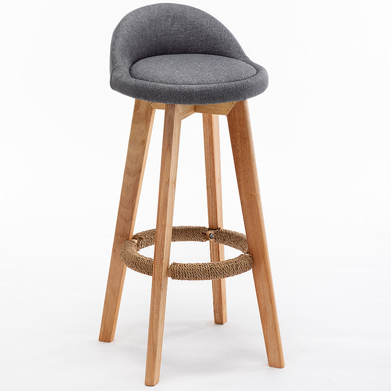 Taburete de bar giratorio de madera nórdica, taburete alto para interior con respaldo bajo y tapizado