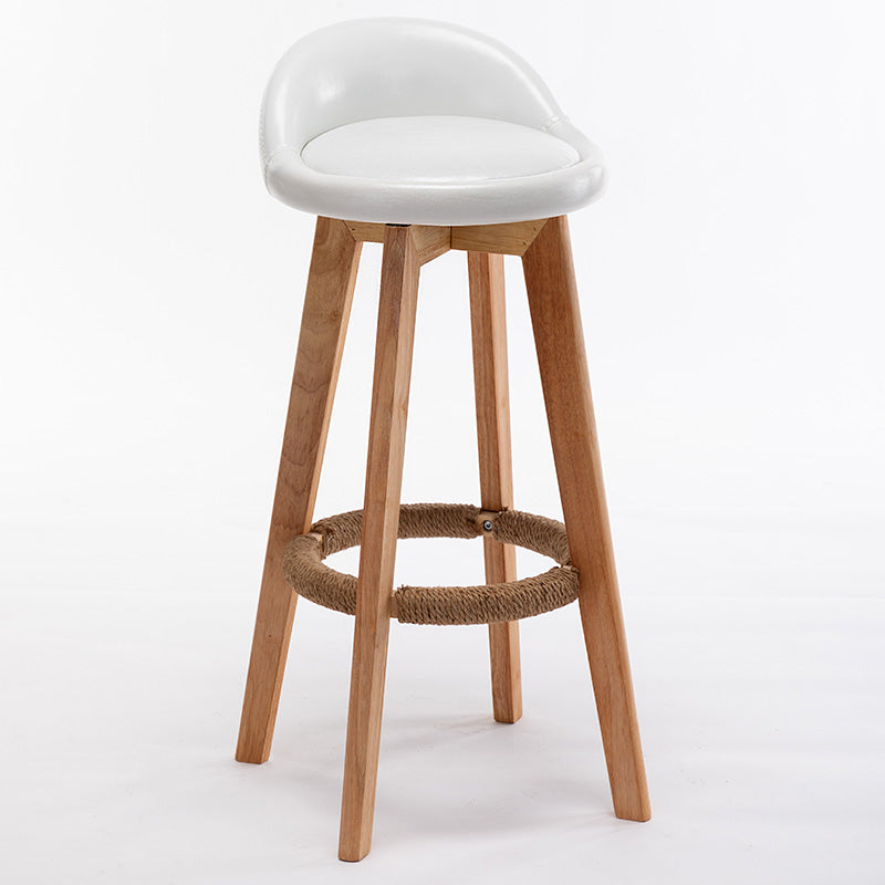 Taburete de bar giratorio de madera nórdica, taburete alto para interior con respaldo bajo y tapizado
