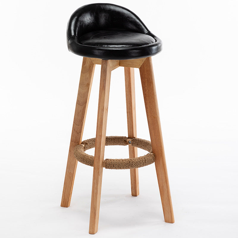 Taburete de bar giratorio de madera nórdica, taburete alto para interior con respaldo bajo y tapizado