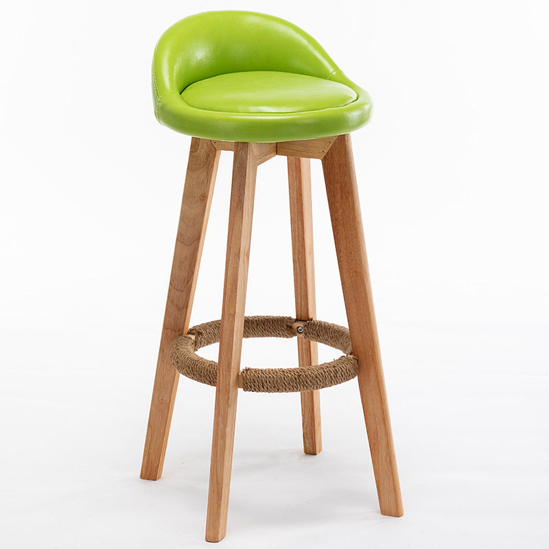 Taburete de bar giratorio de madera nórdica, taburete alto para interior con respaldo bajo y tapizado