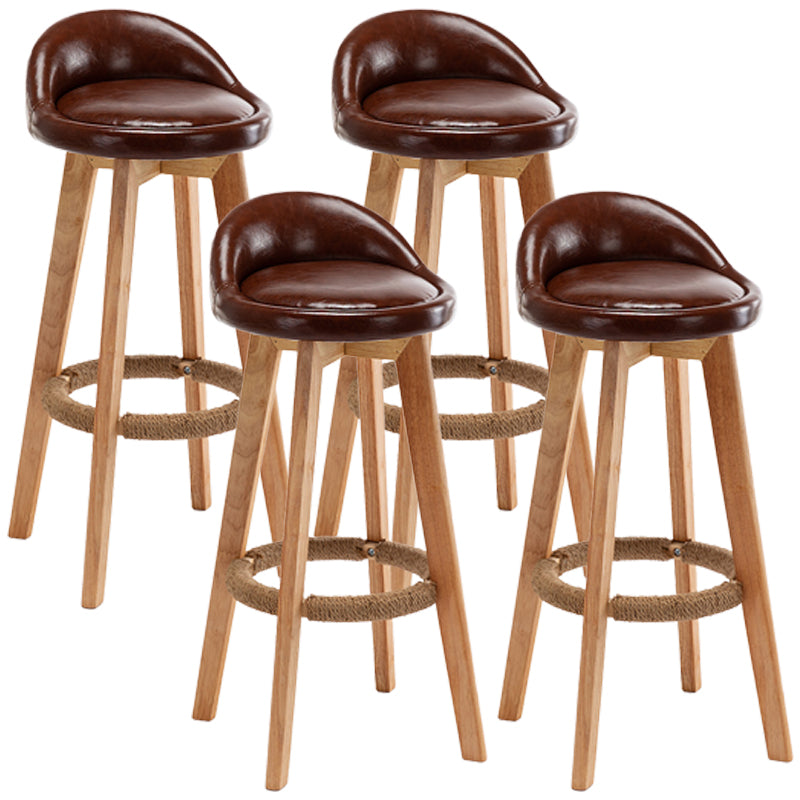 Taburete de bar giratorio de madera nórdica, taburete alto para interior con respaldo bajo y tapizado