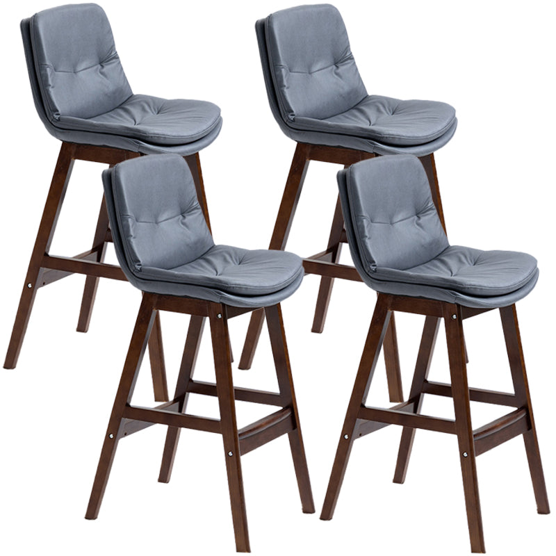 Scandinavian Wood Upholstered Counter Stools Low Back Bar Stools with Footrest