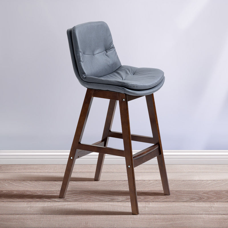 Scandinavian Wood Upholstered Counter Stools Low Back Bar Stools with Footrest