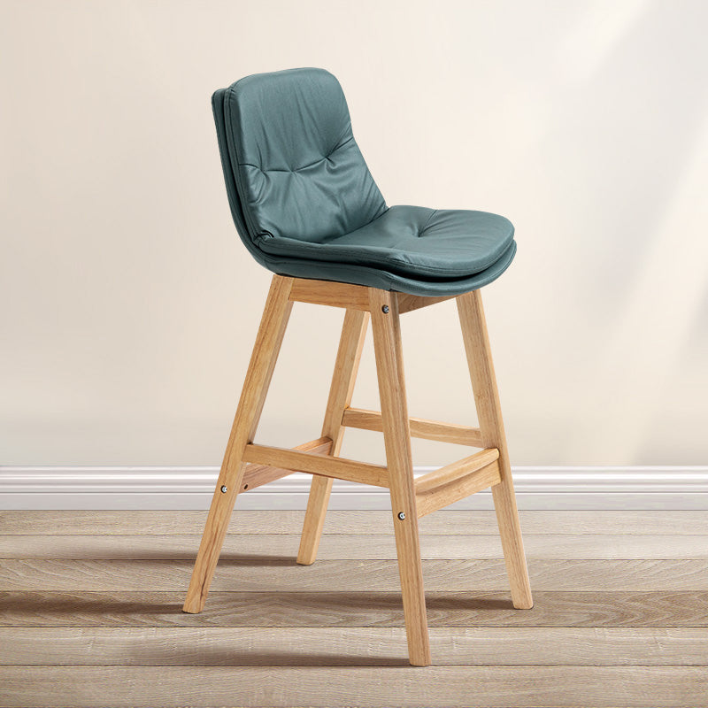 Scandinavian Wood Upholstered Counter Stools Low Back Bar Stools with Footrest