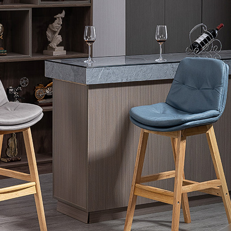 Scandinavian Wood Upholstered Counter Stools Low Back Bar Stools with Footrest