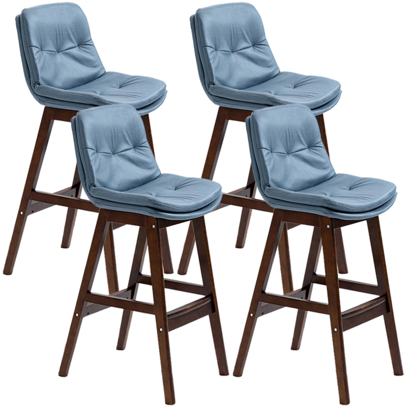 Scandinavian Wood Upholstered Counter Stools Low Back Bar Stools with Footrest