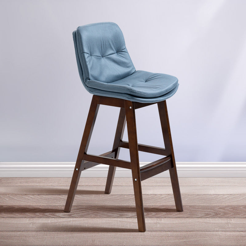 Scandinavian Wood Upholstered Counter Stools Low Back Bar Stools with Footrest