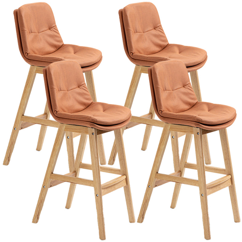 Scandinavian Wood Upholstered Counter Stools Low Back Bar Stools with Footrest