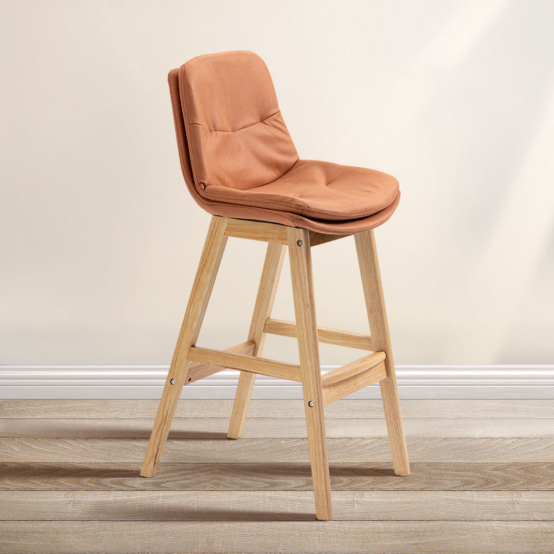 Scandinavian Wood Upholstered Counter Stools Low Back Bar Stools with Footrest