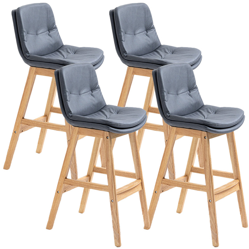 Scandinavian Wood Upholstered Counter Stools Low Back Bar Stools with Footrest