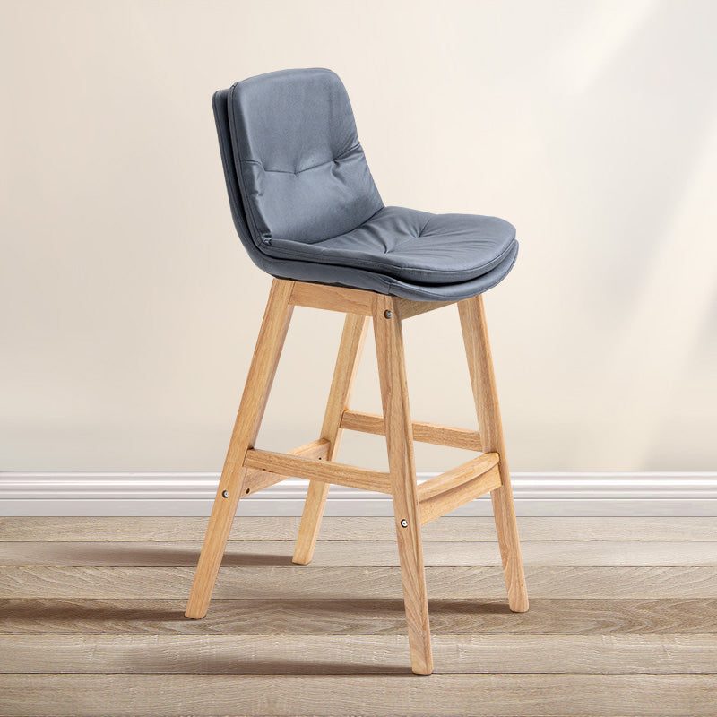 Scandinavian Wood Upholstered Counter Stools Low Back Bar Stools with Footrest