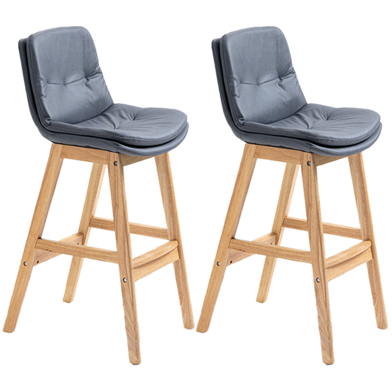 Scandinavian Wood Upholstered Counter Stools Low Back Bar Stools with Footrest