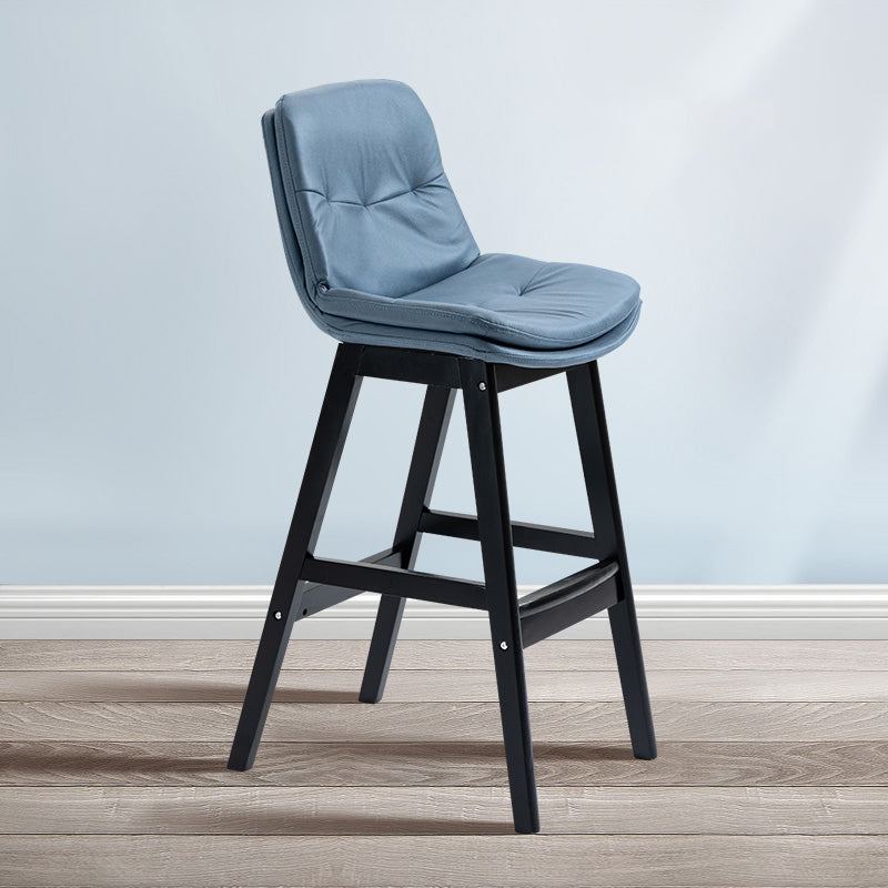 Scandinavian Wood Upholstered Counter Stools Low Back Bar Stools with Footrest