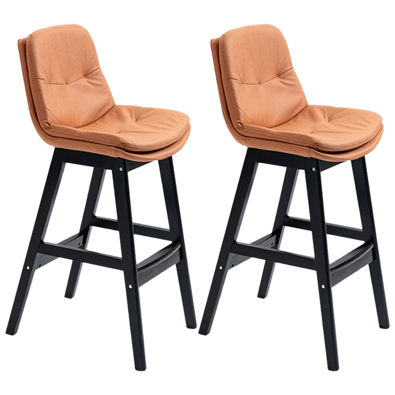 Scandinavian Wood Upholstered Counter Stools Low Back Bar Stools with Footrest