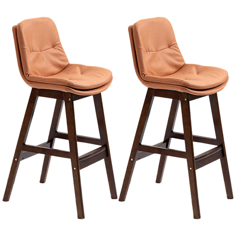 Scandinavian Wood Upholstered Counter Stools Low Back Bar Stools with Footrest