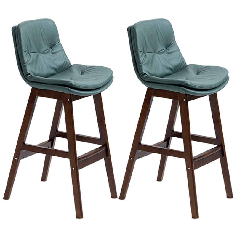 Scandinavian Wood Upholstered Counter Stools Low Back Bar Stools with Footrest