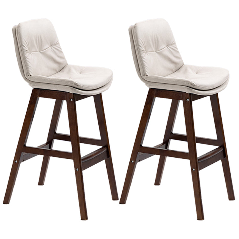 Scandinavian Wood Upholstered Counter Stools Low Back Bar Stools with Footrest