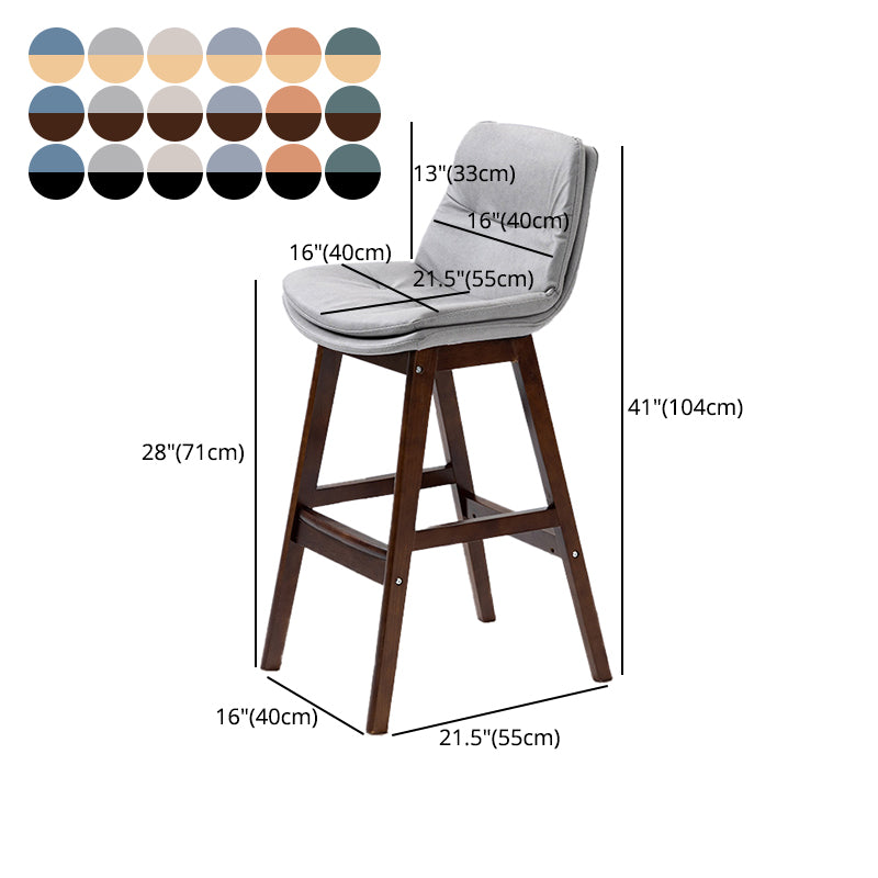 Scandinavian Wood Upholstered Counter Stools Low Back Bar Stools with Footrest