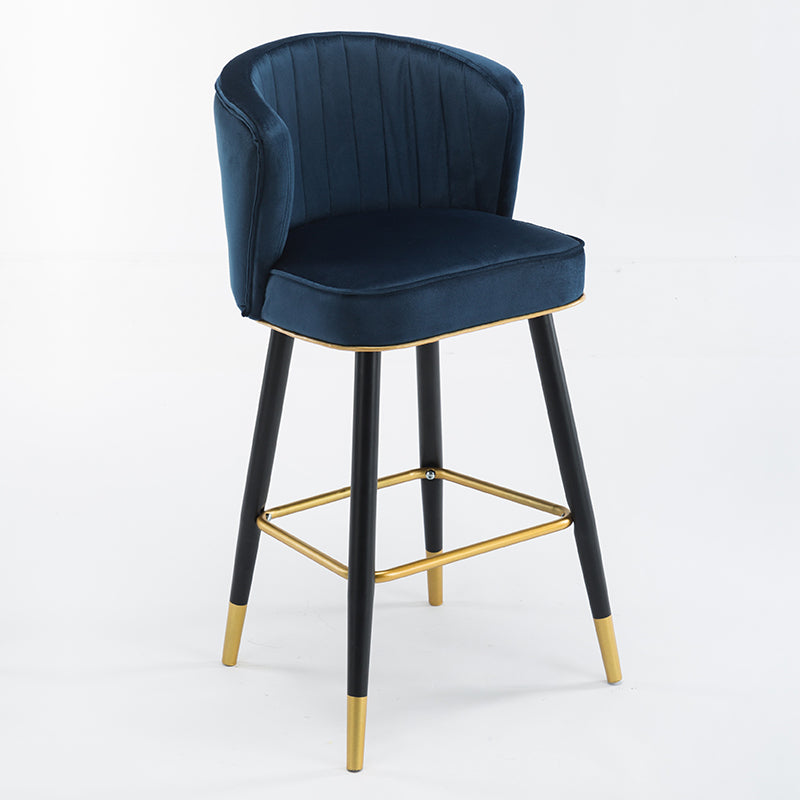 Scandinavian Iron Upholstered Counter Stools Black Low Back Bar Stools with Footrest
