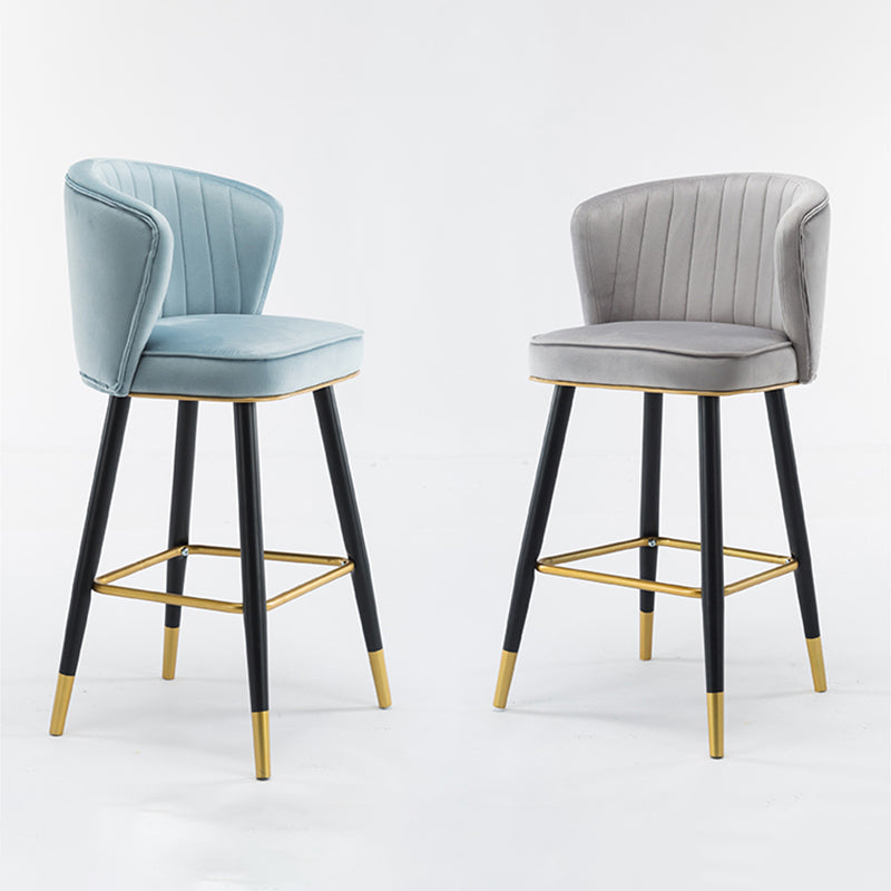 Scandinavian Iron Upholstered Counter Stools Black Low Back Bar Stools with Footrest