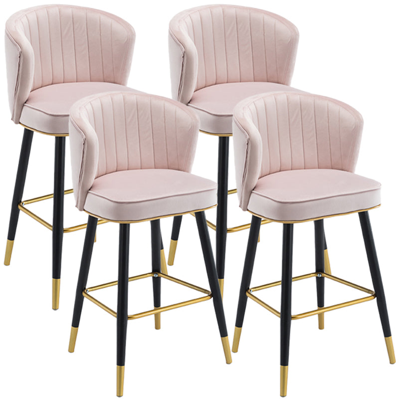 Scandinavian Iron Upholstered Counter Stools Black Low Back Bar Stools with Footrest