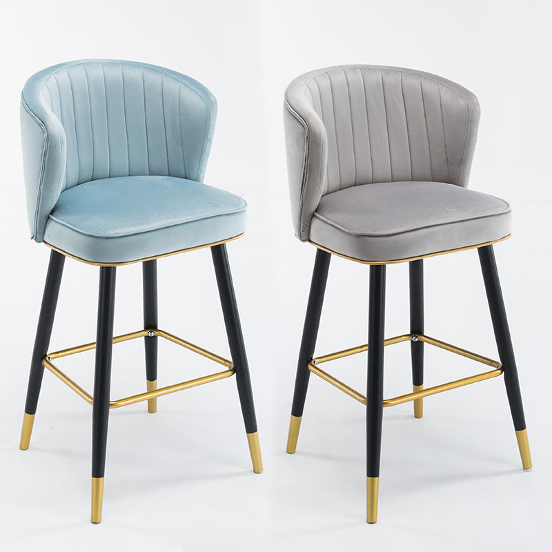 Scandinavian Iron Upholstered Counter Stools Black Low Back Bar Stools with Footrest