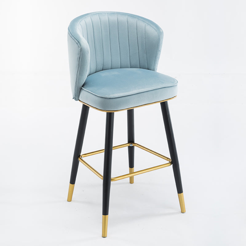 Scandinavian Iron Upholstered Counter Stools Black Low Back Bar Stools with Footrest