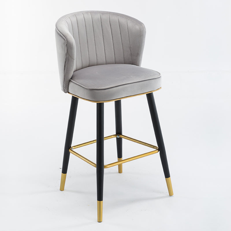 Scandinavian Iron Upholstered Counter Stools Black Low Back Bar Stools with Footrest
