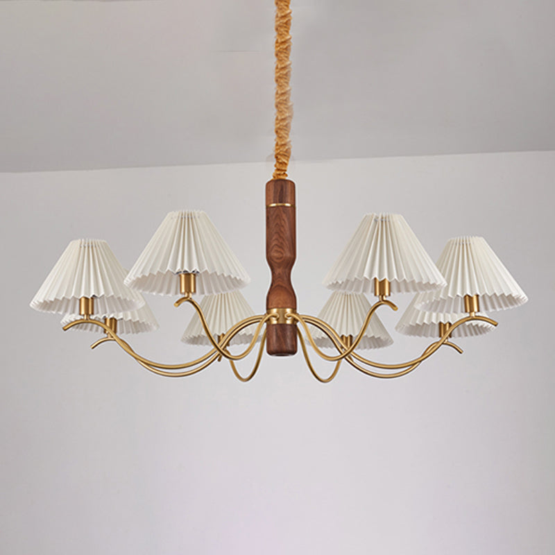 Fabric Wood Pendant Light Cone Contemporary Ceiling Light for Living Room