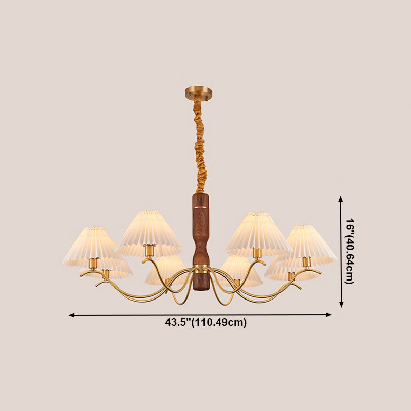 Fabric Wood Pendant Light Cone Contemporary Ceiling Light for Living Room