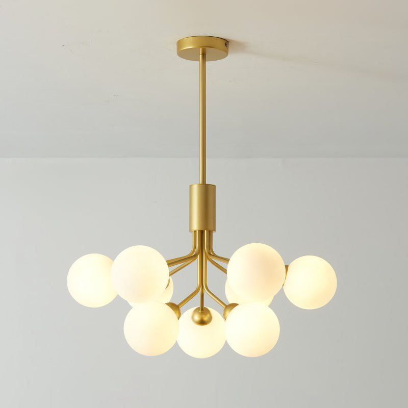 Moderno lampadario artistico a bordo in globe lampadina in ferro laccata con tonalità di vetro bianco
