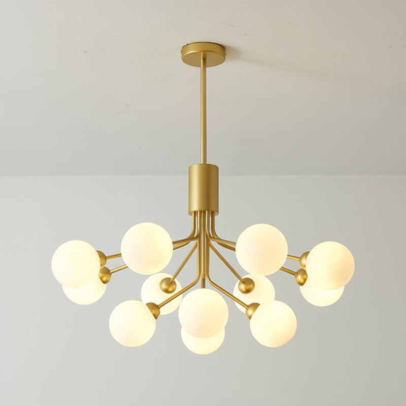 Moderno lampadario artistico a bordo in globe lampadina in ferro laccata con tonalità di vetro bianco