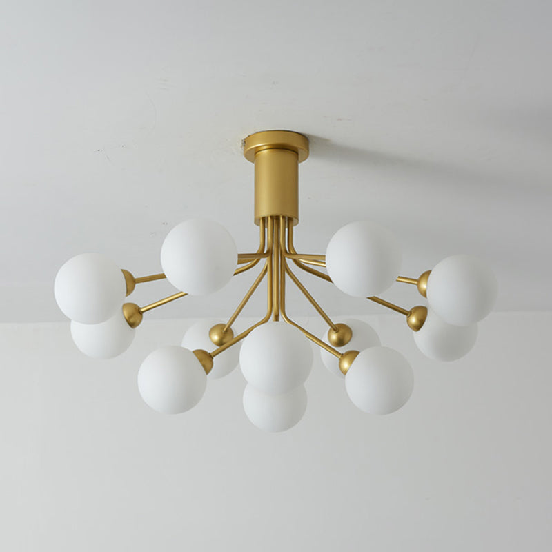 Moderno lampadario artistico a bordo in globe lampadina in ferro laccata con tonalità di vetro bianco