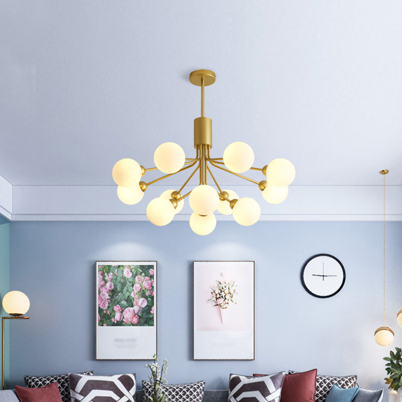 Moderno lampadario artistico a bordo in globe lampadina in ferro laccata con tonalità di vetro bianco