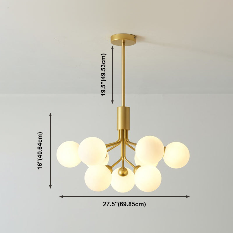 Moderno lampadario artistico a bordo in globe lampadina in ferro laccata con tonalità di vetro bianco