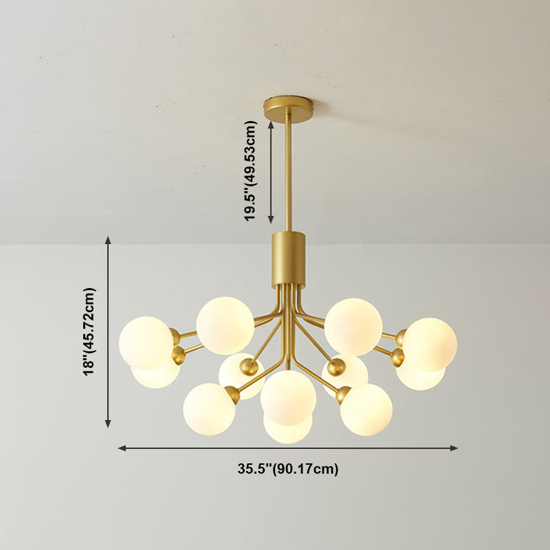 Moderno lampadario artistico a bordo in globe lampadina in ferro laccata con tonalità di vetro bianco