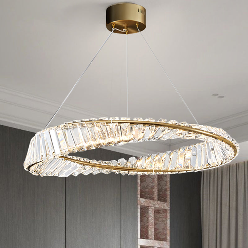 Modern Luxury LED Chandelier Lacquered Iron Circular Pendant Light with Crystal Shade
