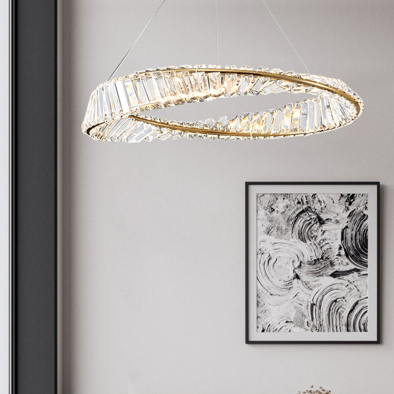 Modern Luxury LED Chandelier Lacquered Iron Circular Pendant Light with Crystal Shade