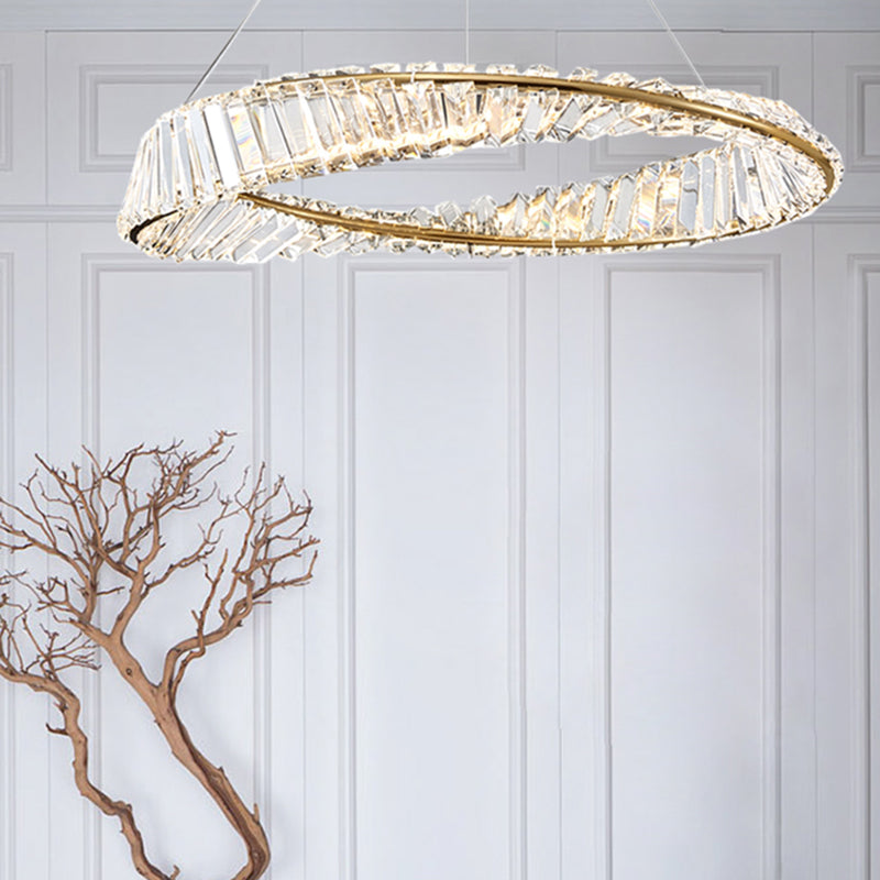 Modern Luxury LED Chandelier Lacquered Iron Circular Pendant Light with Crystal Shade