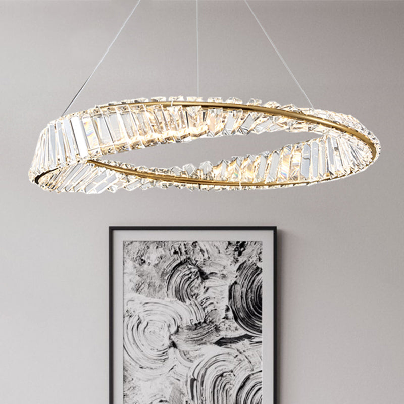 Modern Luxury LED Chandelier Lacquered Iron Circular Pendant Light with Crystal Shade