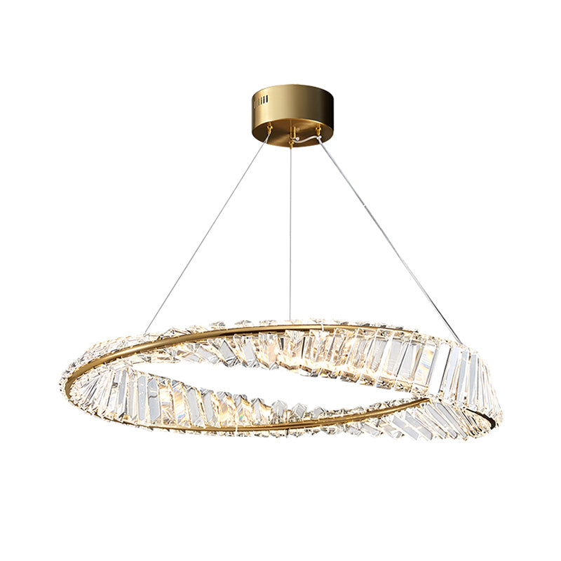 Modern Luxury LED Chandelier Lacquered Iron Circular Pendant Light with Crystal Shade