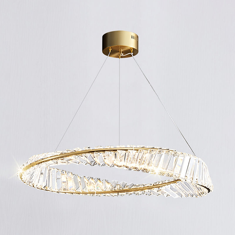 Modern Luxury LED Chandelier Lacquered Iron Circular Pendant Light with Crystal Shade