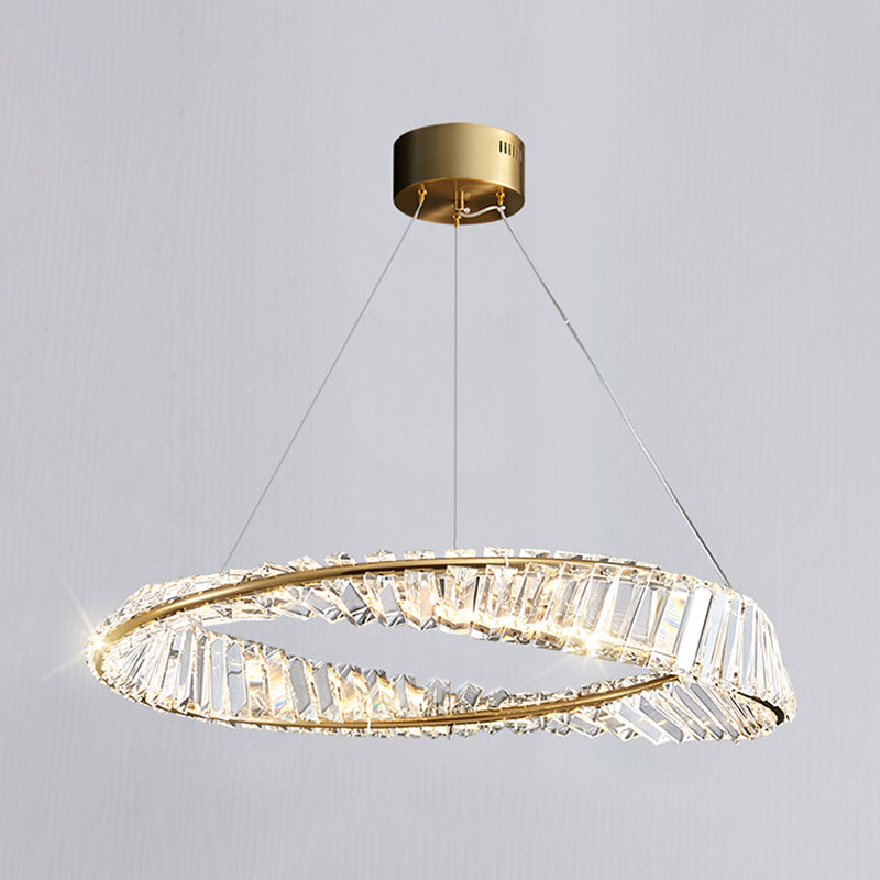 Modern Luxury LED Chandelier Lacquered Iron Circular Pendant Light with Crystal Shade