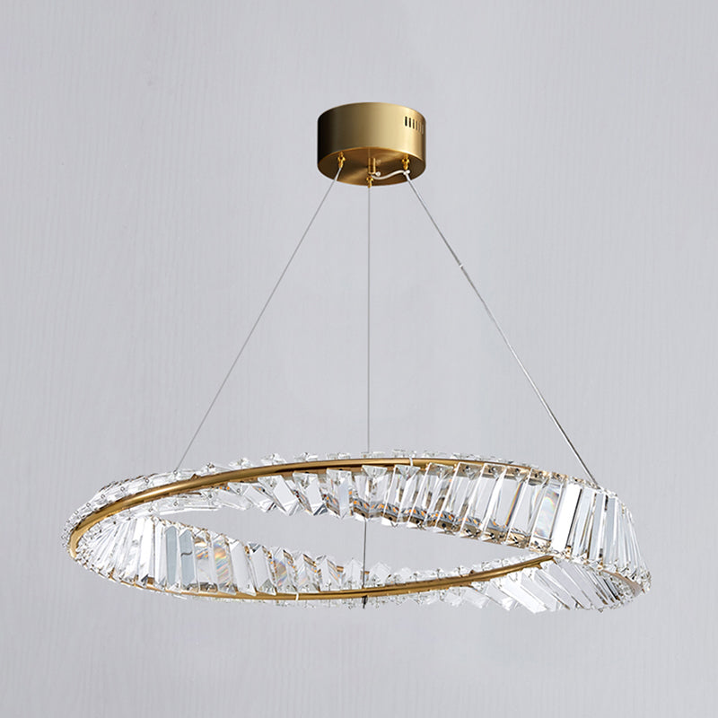 Modern Luxury LED Chandelier Lacquered Iron Circular Pendant Light with Crystal Shade